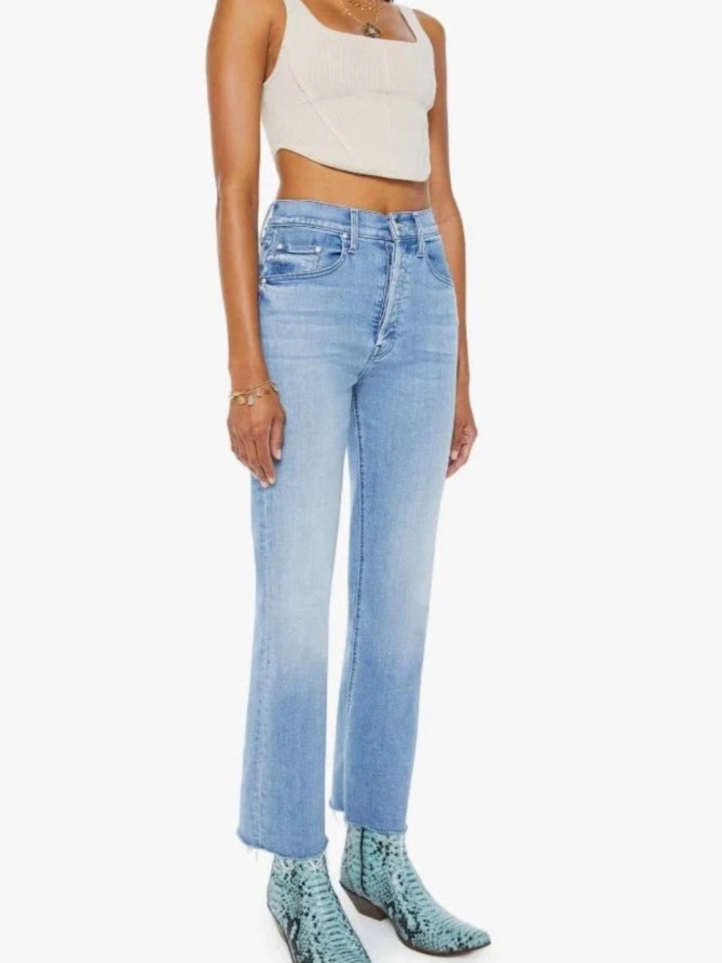 Mother The Tripper Ankle Fray All Over The Map Denim Jeans Flare Button Fly 25